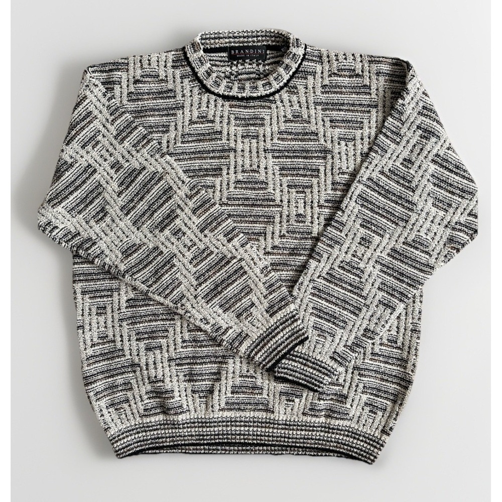 Vintage‎ Brandini Sweater Adult XL Grey Italian Geometric Knit Wool Blend